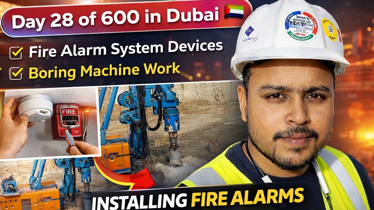 Day 28/600 in Dubai 🇦🇪 | Fire Alarm Devices Installation & Boring Machine Work | Site Life