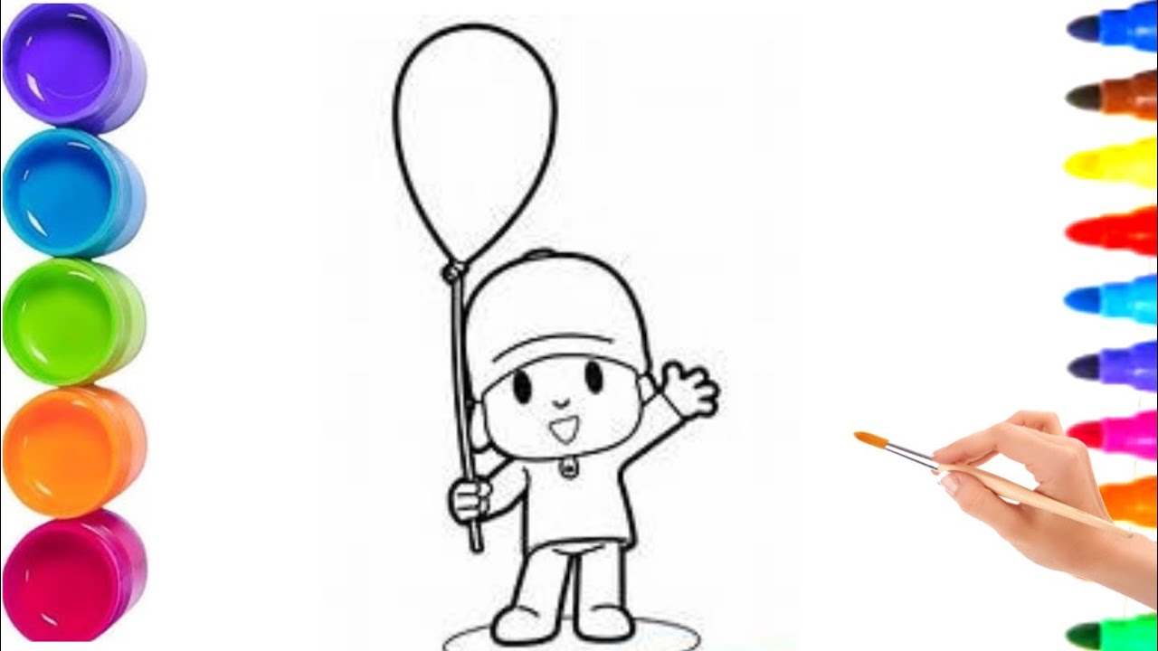 Милый рисунок Покойо с воздушным шариком для детей 🌈🍓 Раскраски Покойо для детей и малышей 🍄☔