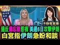 遭受毀滅性打擊之後 白宮:伊朗向美國尋求協議/連六天空襲打擊伊朗 美軍削弱其軍事力量/違反諒解備忘錄惹禍 白宮指伊朗急盼和談