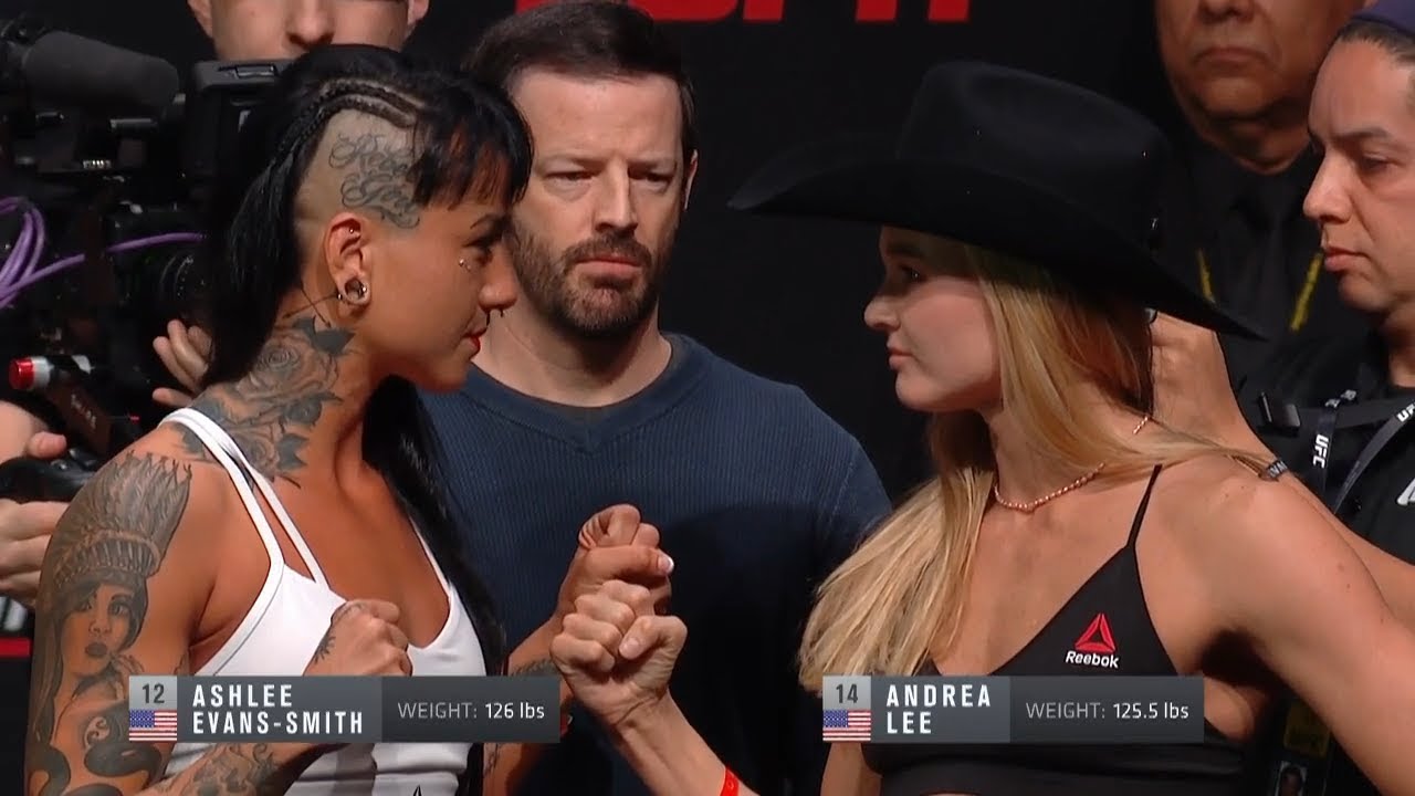 Ashlee Evans-Smith vs. Andrea Lee - Weigh-in Face-Off - (UFC on ESPN: Ngannou vs. Velasquez) /r/WMMA