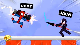 OGGY SPIDERMAN VS VENOM JACK FIGHT IN STICKMAN CLASH | STICKMAN FIGHT GAME screenshot 4