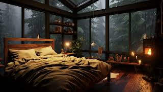 The sound of rain through the window creates a soothing bedroom space, helping you focus on studying
