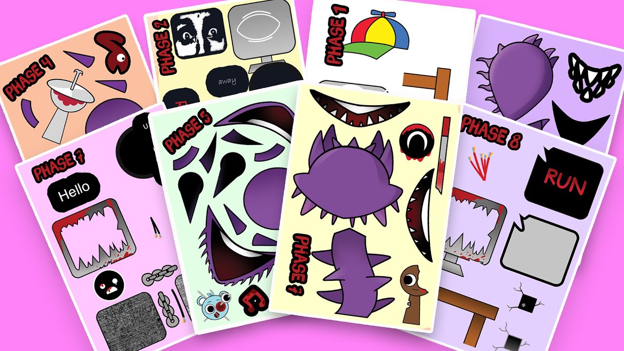 [Paper DIY]All Phase Sprunki Sticker Book DURPLE, Mr Fun Computer ...