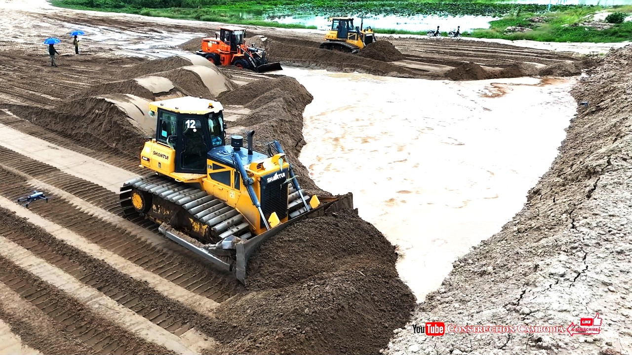 Amazing Sandfill Pond Completed By Skilled Shantui DH17c2 Dozer And 22ton Dump Trucks
