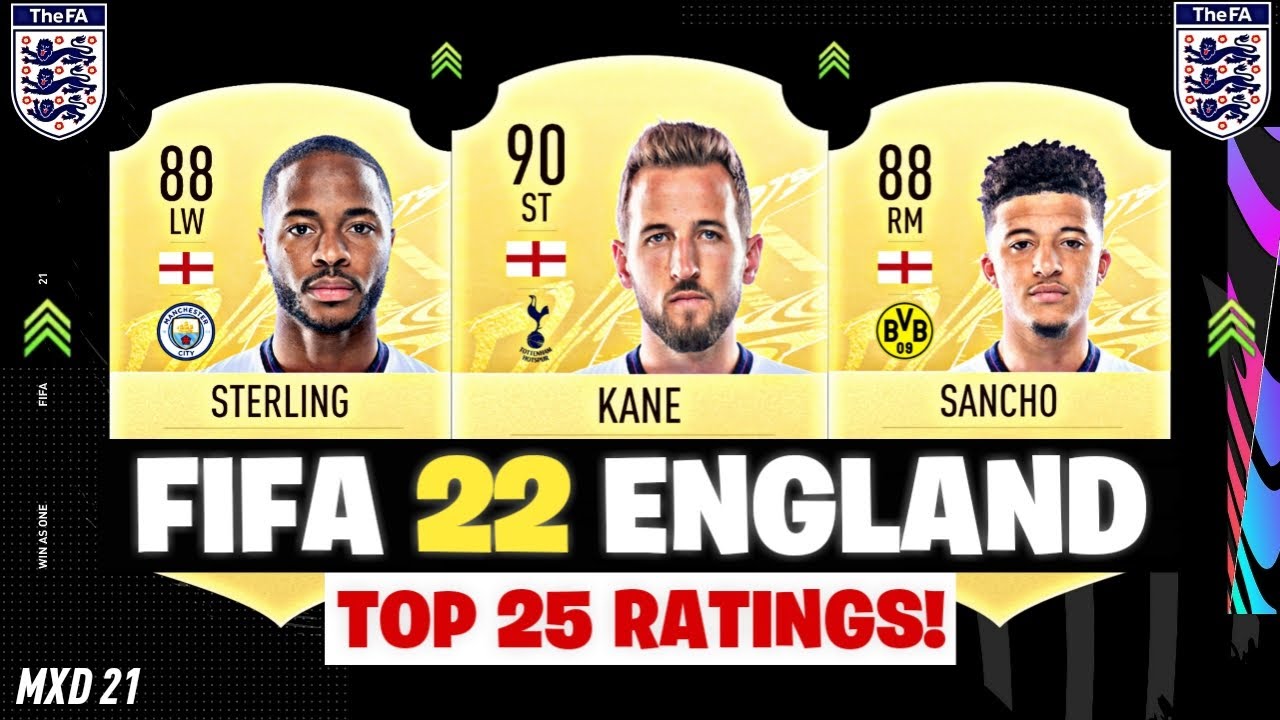 FIFA 22 ENGLAND TOP 25 PLAYER RATINGS PREDICTIONS! FT. KANE, STERLING