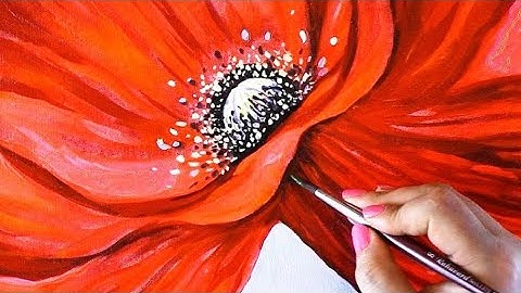Lets paint a lovely Red Poppy flower/step by step relaxing acrylic painting video/#75