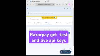 Razorpay get Test and Live Api keys| Razorpay Api keys#razorpay #infysky #shorts #shortvideo #viral