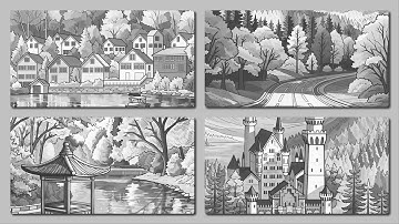 Color by Number Art Four Global Fall View Scenes Zen Color App Life Collection  #coloringbook