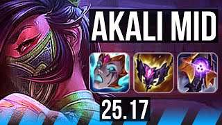 AKALI vs GALIO (MID) | 17/2/10, 6 solo kills, Legendary | KR Diamond | 25.17