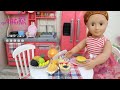 MY OUR GENERATION DOLL ORGANIZES ALL FOODS IN FRIDGE