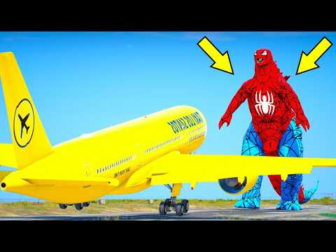 Airplane On Runway Crashes Into Godzilla Spider-Man And Makes An Emergency Landing | GTA 5