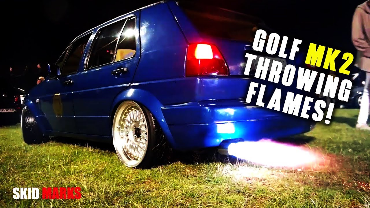 Golf MK2 shooting FLAMES at car meet - YouTube