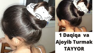 1 Daqiqa va Yozgi Soch Turmaklar Tayyor. Easy Summer hairstyle with scarf.