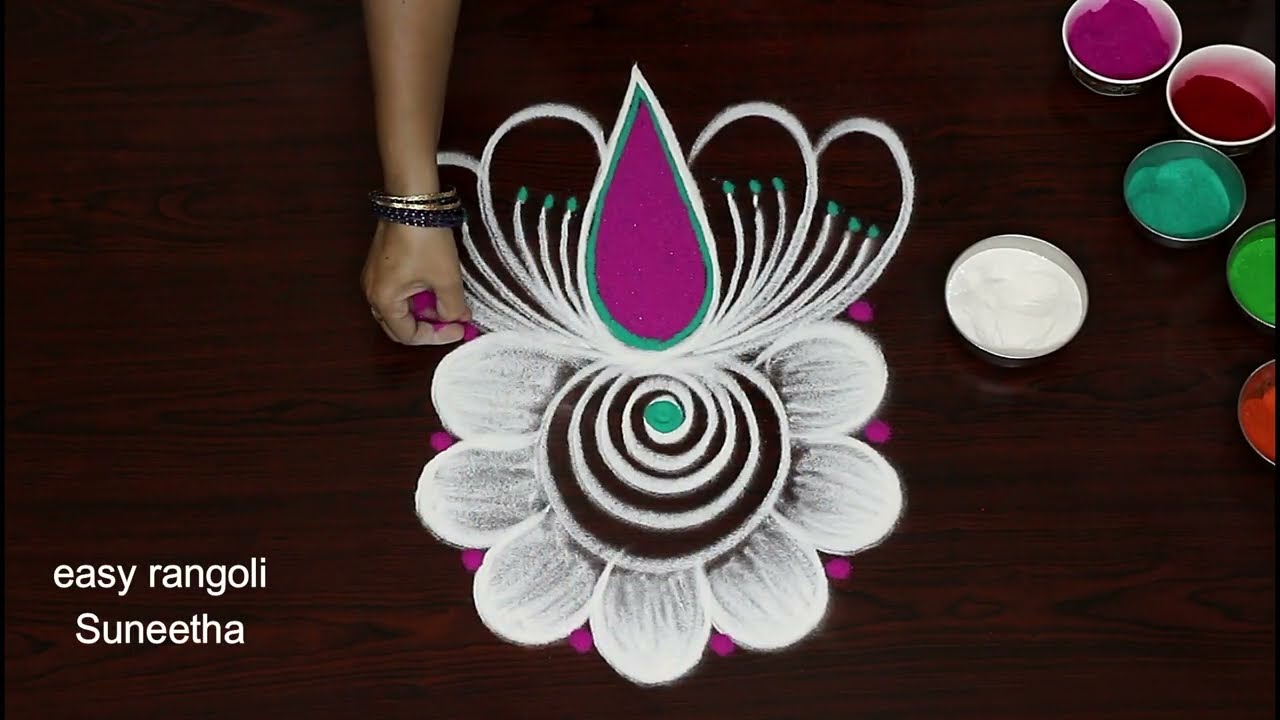 Flower rangoli designs🌸How to draw very easy rangoli for Beginners🌸2 easy color kolam rangoli design