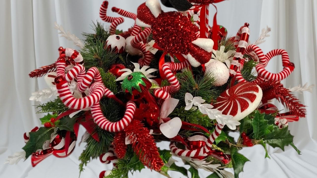 How to make an Artificial Christmas Candy Cane Table Arrangement - YouTube