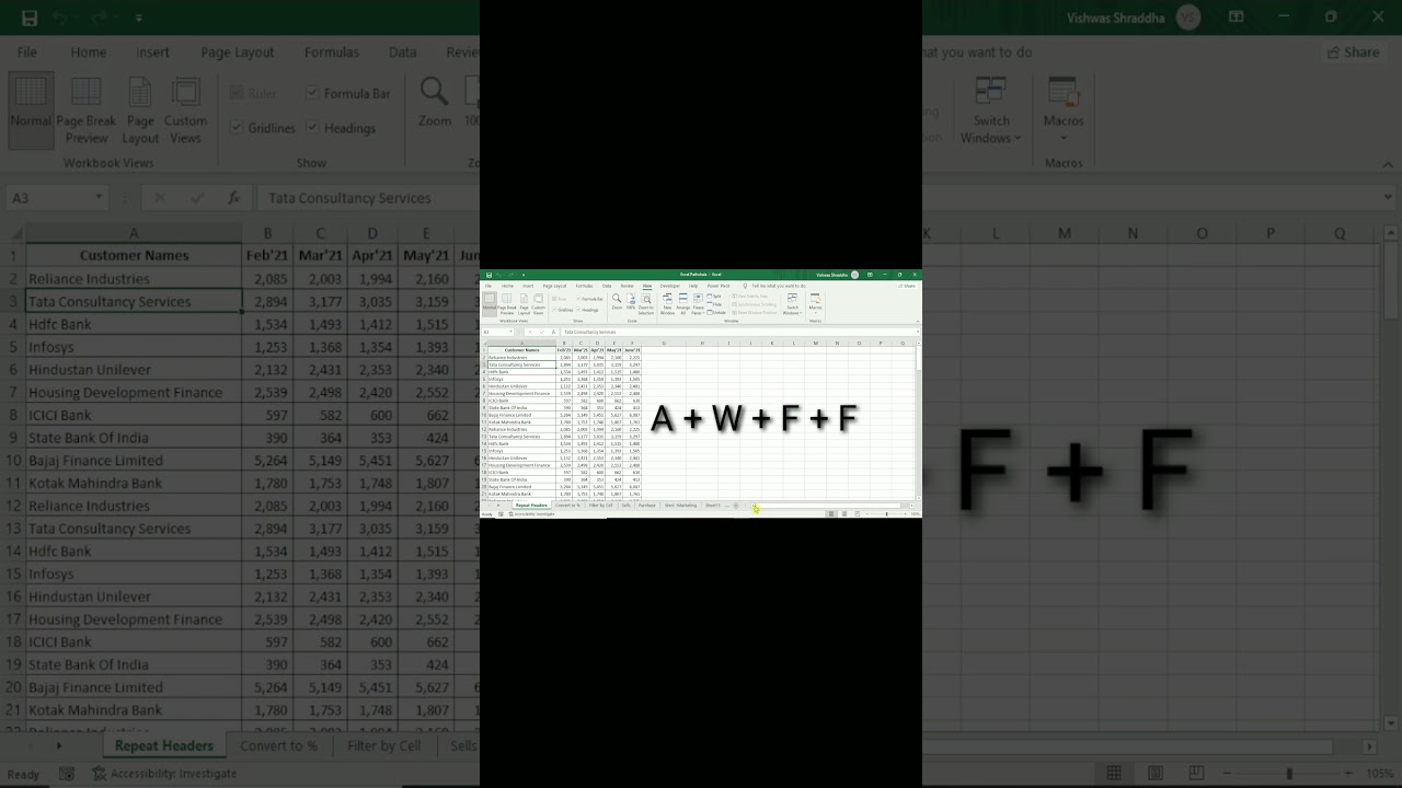 Shortcut Key to Freeze & Unfreeze Data in Excel
