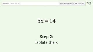 Linear equation with one unknown: Solve 5x+3=17 step-by-step solution