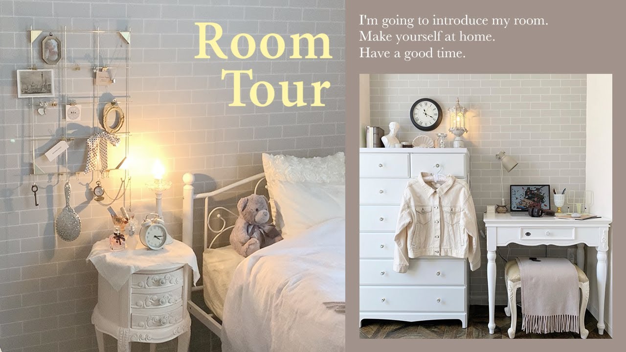 ルームツアー 白とグレーの大人可愛いワンルーム部屋 アンティーク調インテリア紹介 実家暮らし女子 Girl Room Tour Youtube