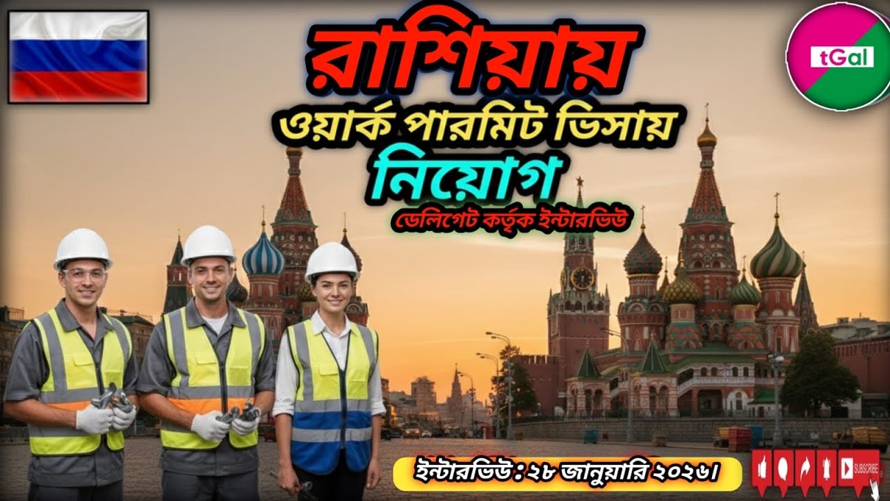 রাশিয়ার ওয়ার্ক পার্মিট ভিসা। ডেলিগেট কর্তৃক ইন্টারভিউ বেসিক বেতন ৬০০ ডলার থাকা সম্পূর্ণ ফ্রি।