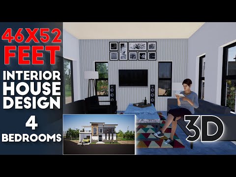 Interior Home Design 46x52 feet With 4 Bedrooms 3D Modeling House Designs Full Plan#11 KK Home