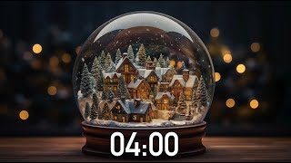 4 Minute Christmas Timer Snow Globe 🔕 No Music (4K) ✨ - with Alarm Sound