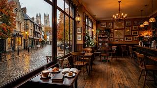 Relaxing Rainy Jazz in Autumn π Cozy Coffee Shop Ambience ~ Soft Piano Jazz & Gentle Rain for Study