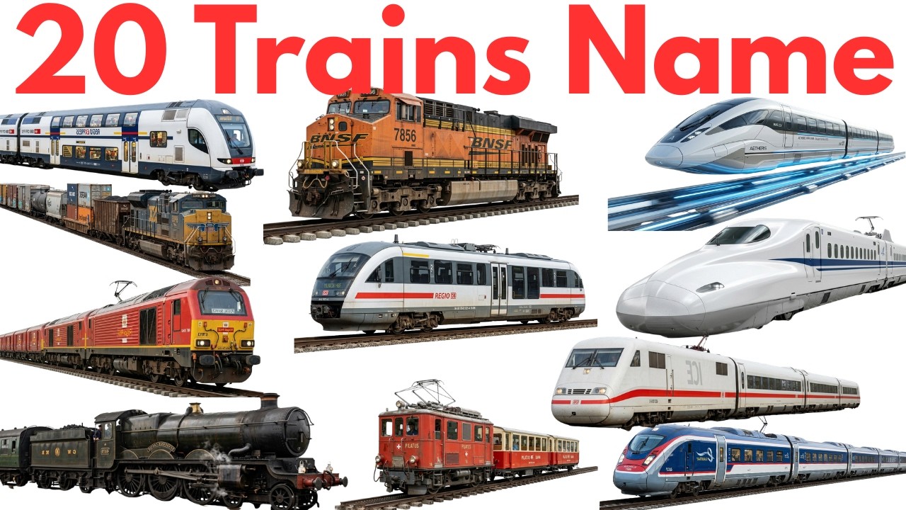 Train Names Examples 20 Train Names English to Hindi | Learn Trains for Kids Easy Learning ...