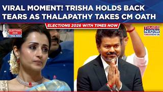 Tamil Nadu Trisha Krishnan Seen Holding Her Tears During Thalapathy Vijay s Oath Moment WATCH