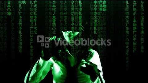 MATRIX STYLE SCI FI FX FALLING TEXT CODE RAIN A GIRL WEARING A VIRTUAL REALITY HEADSET WEARING WIRED