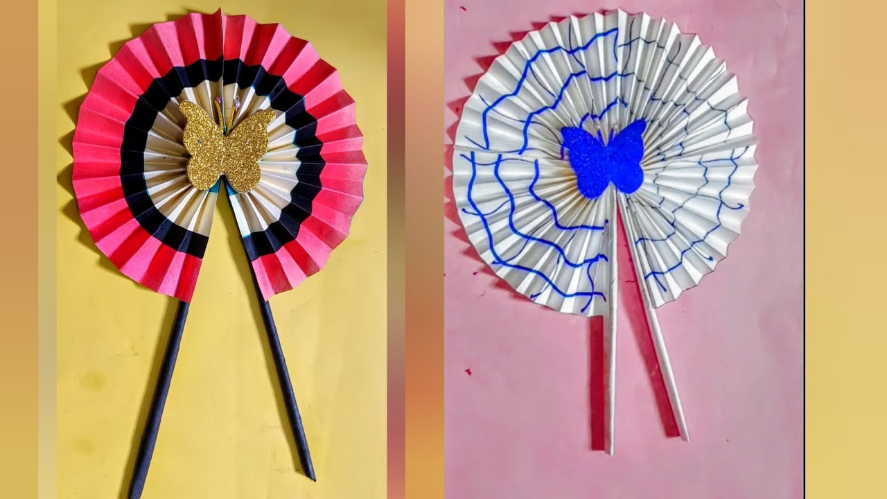 DIy 2 beautiful paper hand fan craft ideas 🪭