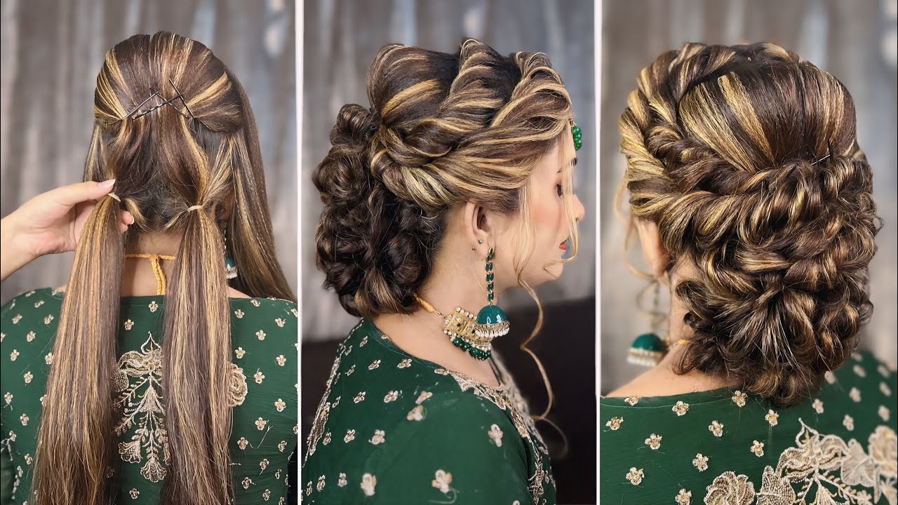 pakistani bridal bun hairstyle | juda hairstyle front and back | bridal hairstyle with donut bun |