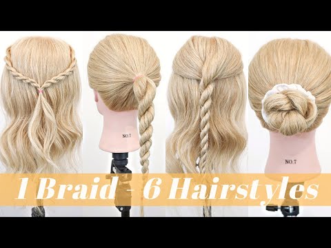 Simple Hairstyles for beginners - 1 Braid 6 Hairstyles - How To Rope Braid - 5 Minute Hairstyles