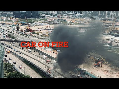 Car bursts into flames at Prince Edward Road Kowloon City Hongkong