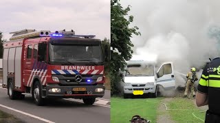 Brandweer Ravenstein TS 21-3231 met spoed naar een camper brand aan Oude molenweg in Herpen