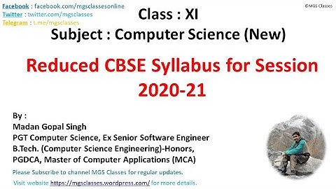 CBSE Reduced Syllabus for Session 2020-21 for XI - Computer Science (New) with Python