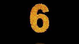 Countdown from 10 to number 1 formed by golden spheres that dissolve and fall to floor. Cinema 4D