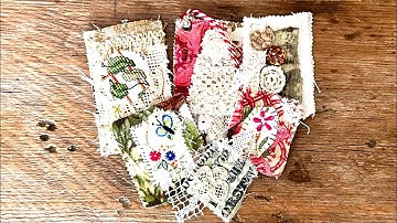 Making fabric tags and embellishments for our journals. ￼