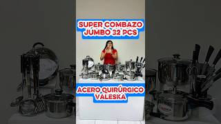 COMBO DE OLLAS EN ACERO QUIRÚRGICO MODELO JUMBO DE 32 PIEZAS EN LA MARCA VALESKA