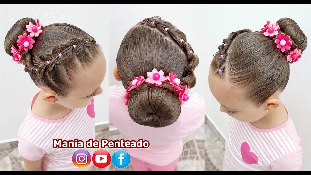 Penteado Infantil Fácil com Trança Falsa e Coque rosquinha / Easy Bun  Hairstyle for Little Girls - thptnganamst.edu.vn