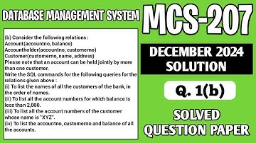 P2- 1(b) | MCS207 Dec 24 Solution | MCS 207 Solved Question Paper | MCS207 Important Questions