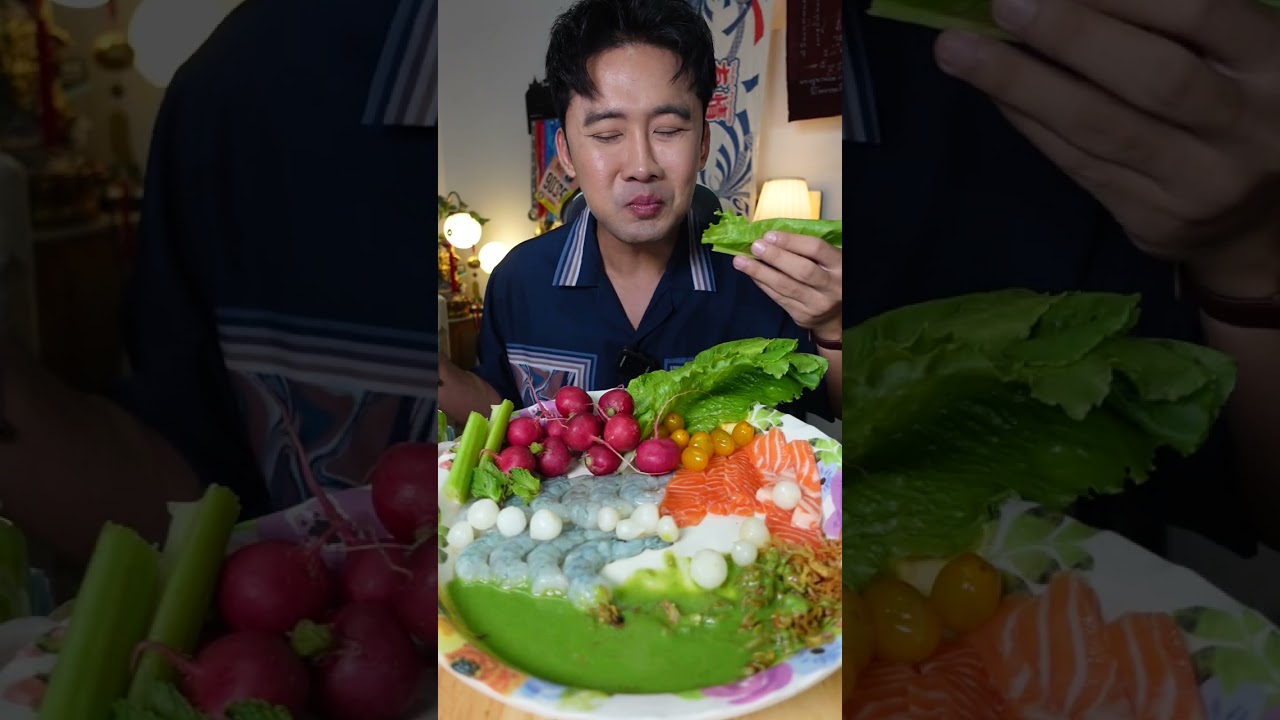 Креветки и лосось, два друга, с зеленым соусом из морепродуктов в стиле смузи | Ешьте с Ги