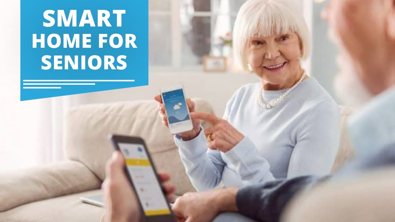 Happy elderly people spending time together at home, using gadgets