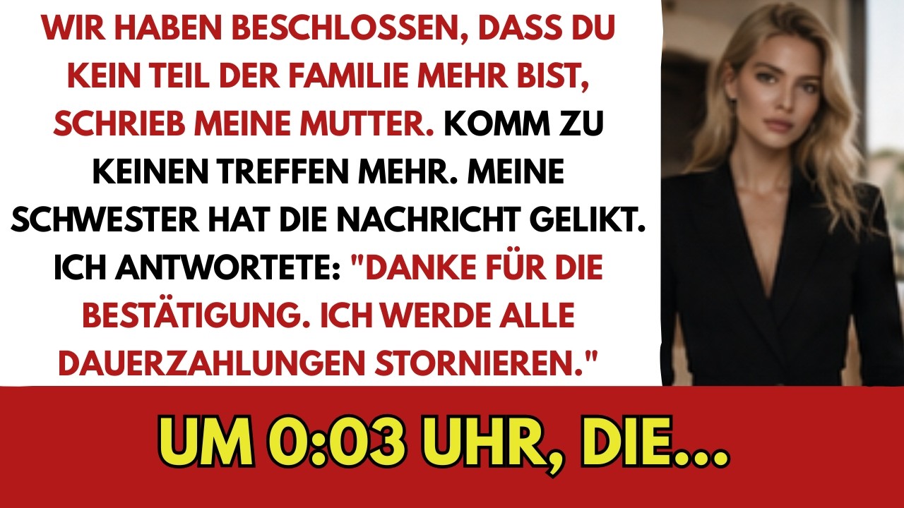Am Dienstagabend schrieb mir meine Mutter: „Wir sind uns einig, dass du nicht länger Teil der Familie bist.“ Meine Schwester drückte auf „Gefällt mir“. Nach sechs Jahren, in denen ich ihre...