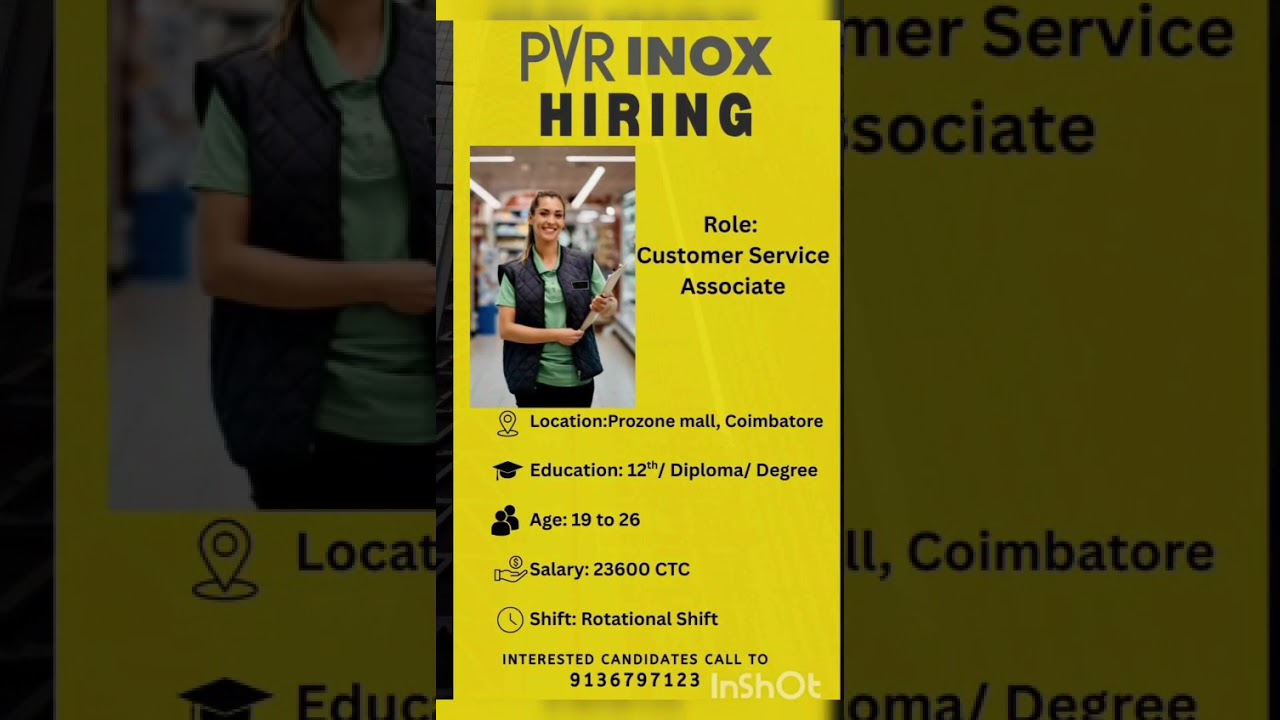 "PVR Inox வேலை வாய்ப்பு கோயம்புத்தூர் | Customer Service Associate Jobs Prozone Mall"