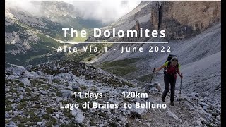Hiking the Alta Via 1 , Dolomites, Italy June 2022