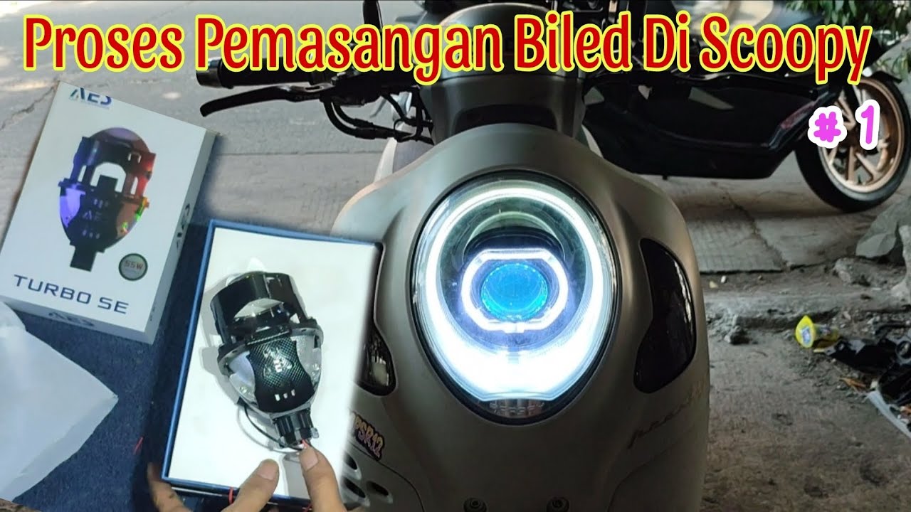 pasang lampu biled di motor honda scoopy. Proji Biled AES TURBO SE 55W 2,5in