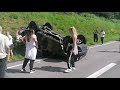 Insane norwegian road rage  car pushed into flipping over