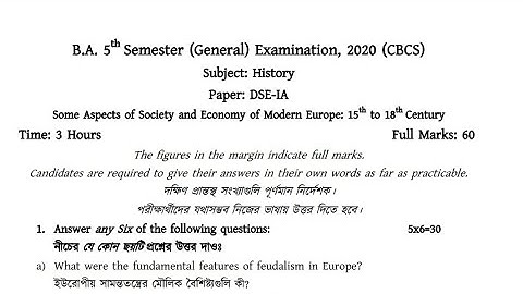 BA 5th semester history general questions paper 2020, paper_DSE-1A || Burdwan University