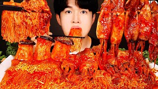 COOKING ASMR | Spicy seafood boil & enoki mushrooms mukbang | no talking eating sounds