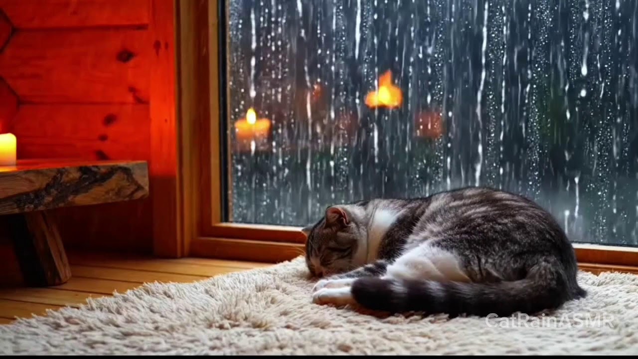 Peaceful Rain with a Sleeping Cat Snoring | Comfortable Sleep Sounds to Calm Your Mind